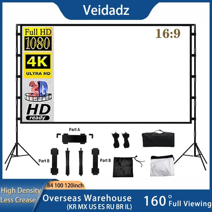 VEIDADZ Projector Screen With Stand Soft White Less Creases 60 84 100 120in Wit