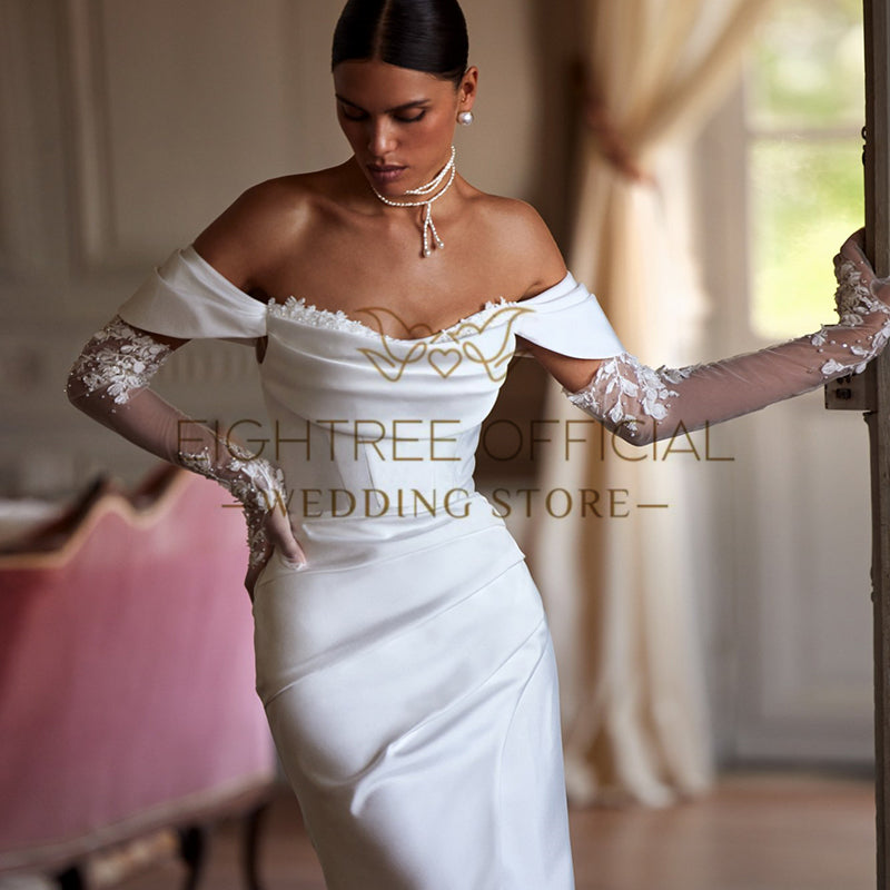Eightree White Mermaid Wedding Dresses Off The Shoulder Lace Bridal Dress Elega image 4