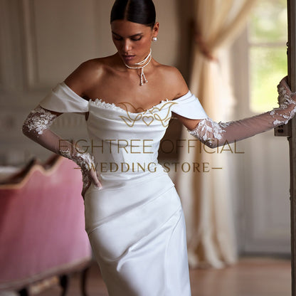 Eightree White Mermaid Wedding Dresses Off The Shoulder Lace Bridal Dress Elega image 4