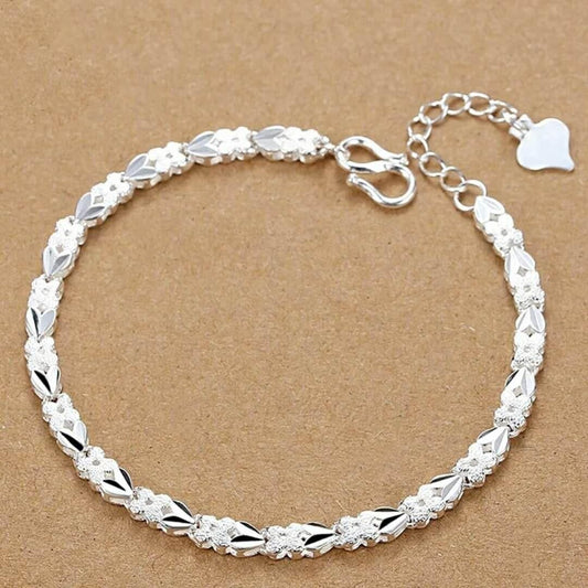 Noble 925 Sterling Silver Square Solid Chain Bracelet For Women Men Charm Party