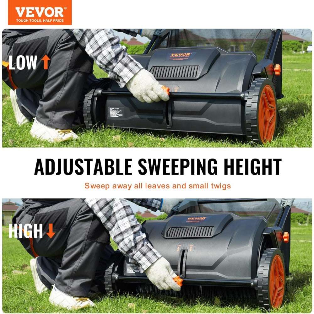 Push Lawn Sweeper, 21-" Leaf & Grass Collector, Strong Rubber Wheels & Heavy