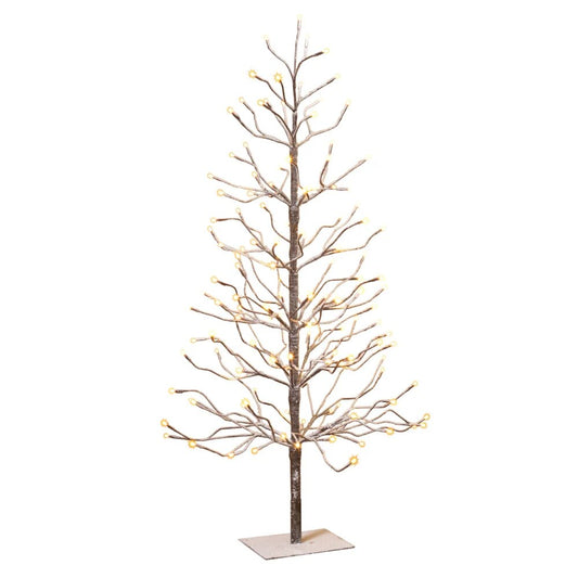 4-ft, Brown Wrapped, Snowy Tree with LED Lighting Home Decor  Christmas Tree