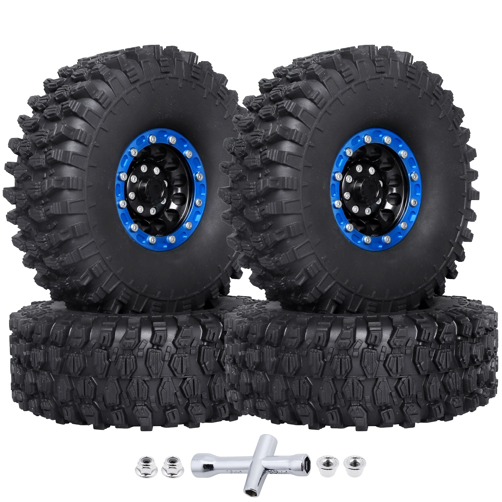4pcs Hobbypark 1.9 Inch Beadlock Wheels and Tires Set for 1/10 Scale RC Crawler image 2