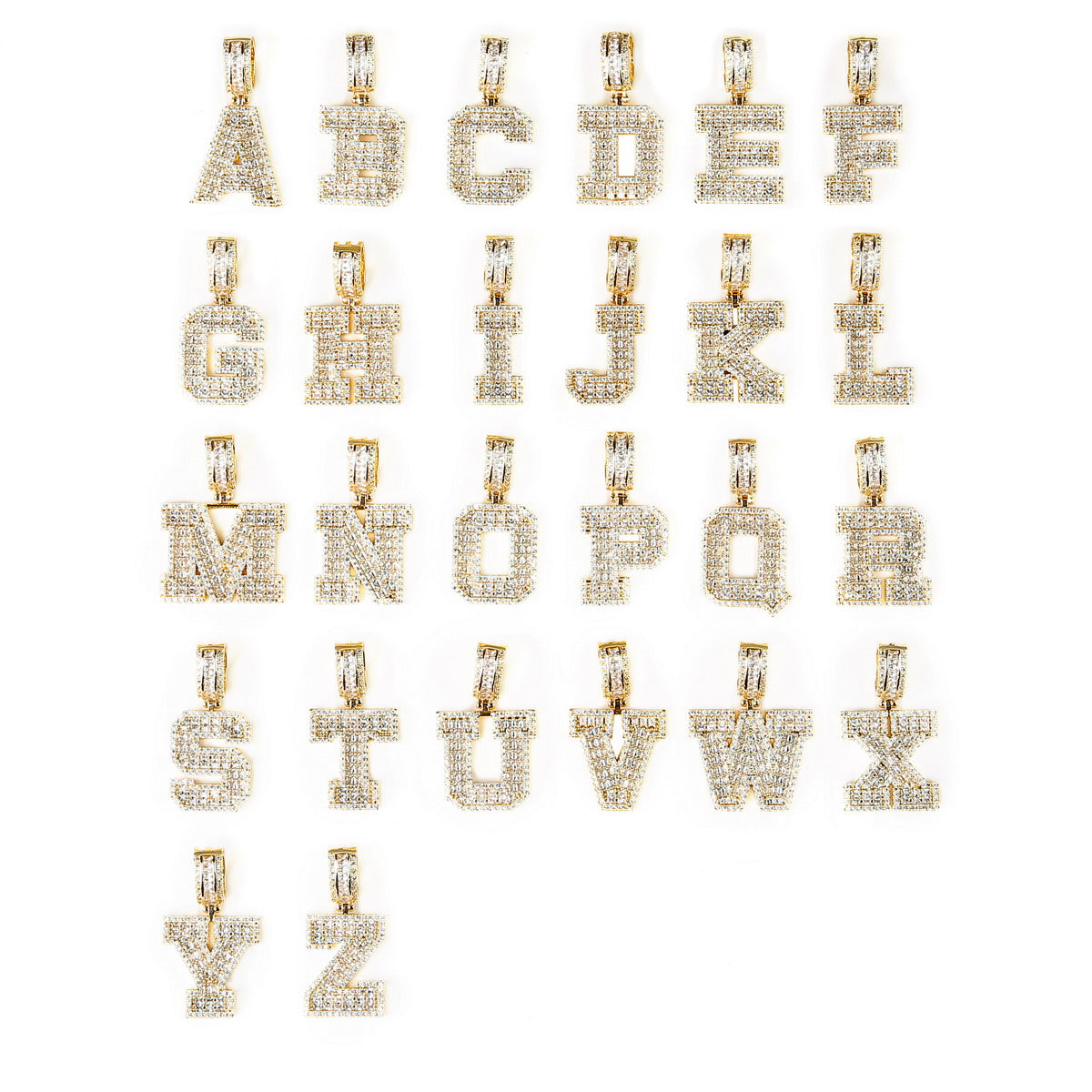 Initial Baguette Pendant Solid Letters Hip Hop Gold Plated Necklace Jewelry image 2