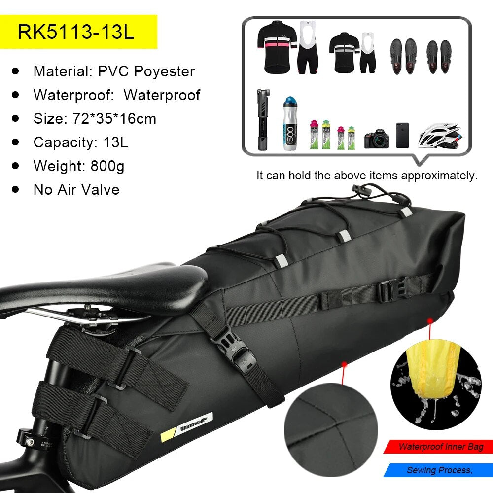 Rhinowalk Bike Saddle Bag Waterproof 5L-13L Large Capacity Foldable Tail Rear B image 5