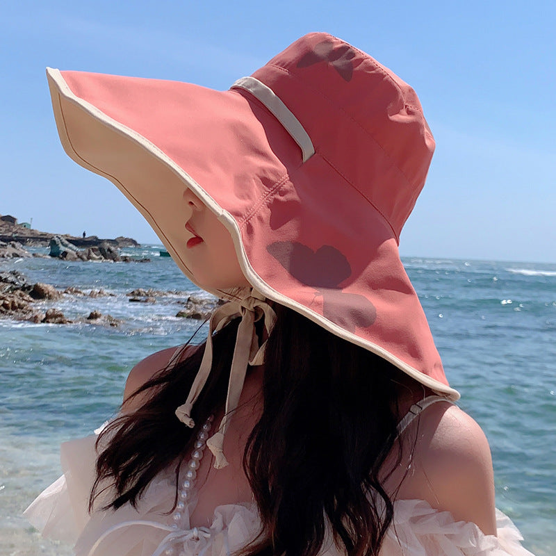 Double-sided Large-brimmed Sun Hat WoMen's Printed Butterfly Tie Rope Sunscreen image 2