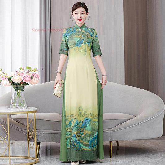 2024 vietnam aodai dress traditional chinese vintage qipao dress Women flower p