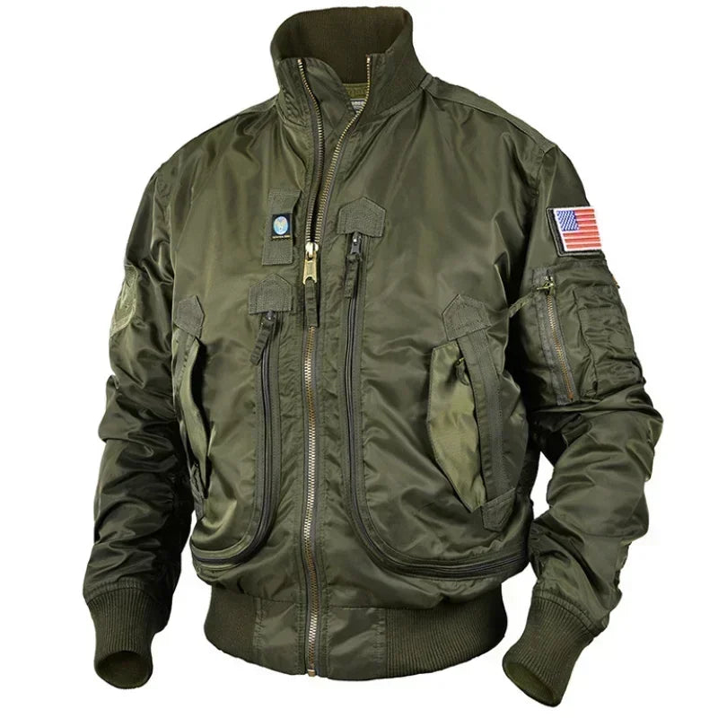 Men's Tactical Military Jackets Big Pocket Pilot Baseball Air Force Coat Army Green