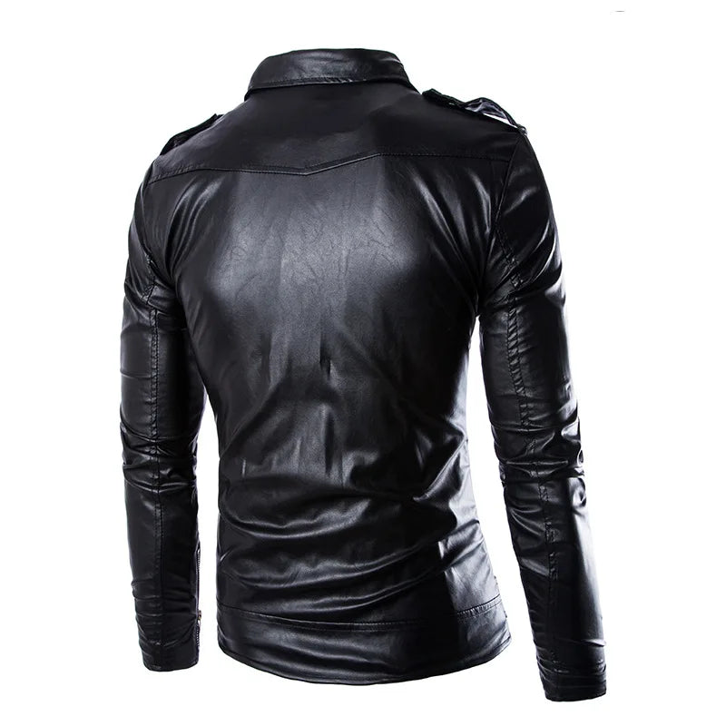 Fashion  PU Leather Jacket Men Buckle Zip Lapel Collar British  Black White Pun image 5