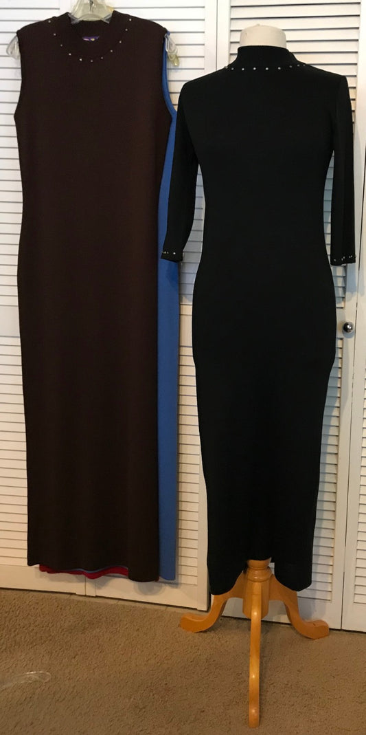 Aurora Women Dress Knit Black Lite Long Sleeve Full Length Size L