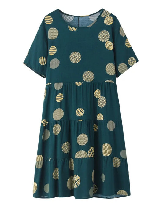 2023 Summer Woman Dress Plus Size Short Sleeve Colorful Dot Print Casual Short