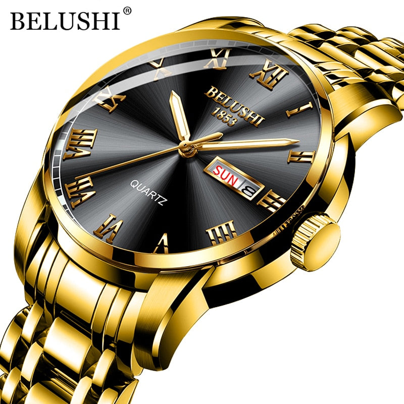 BELUSHI Men's Fashion Business Quartz Watches Top Luxury Brand Full Steel Water image 2