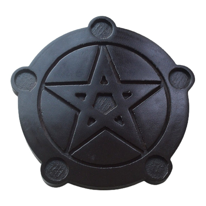 Astrology Star Wood Candlestick Table Pentacle Altar Plate Triquetra Wooden Div image 1