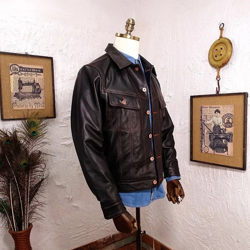 . vintage casual style genuine leather jacket.Affordable men sli image 2