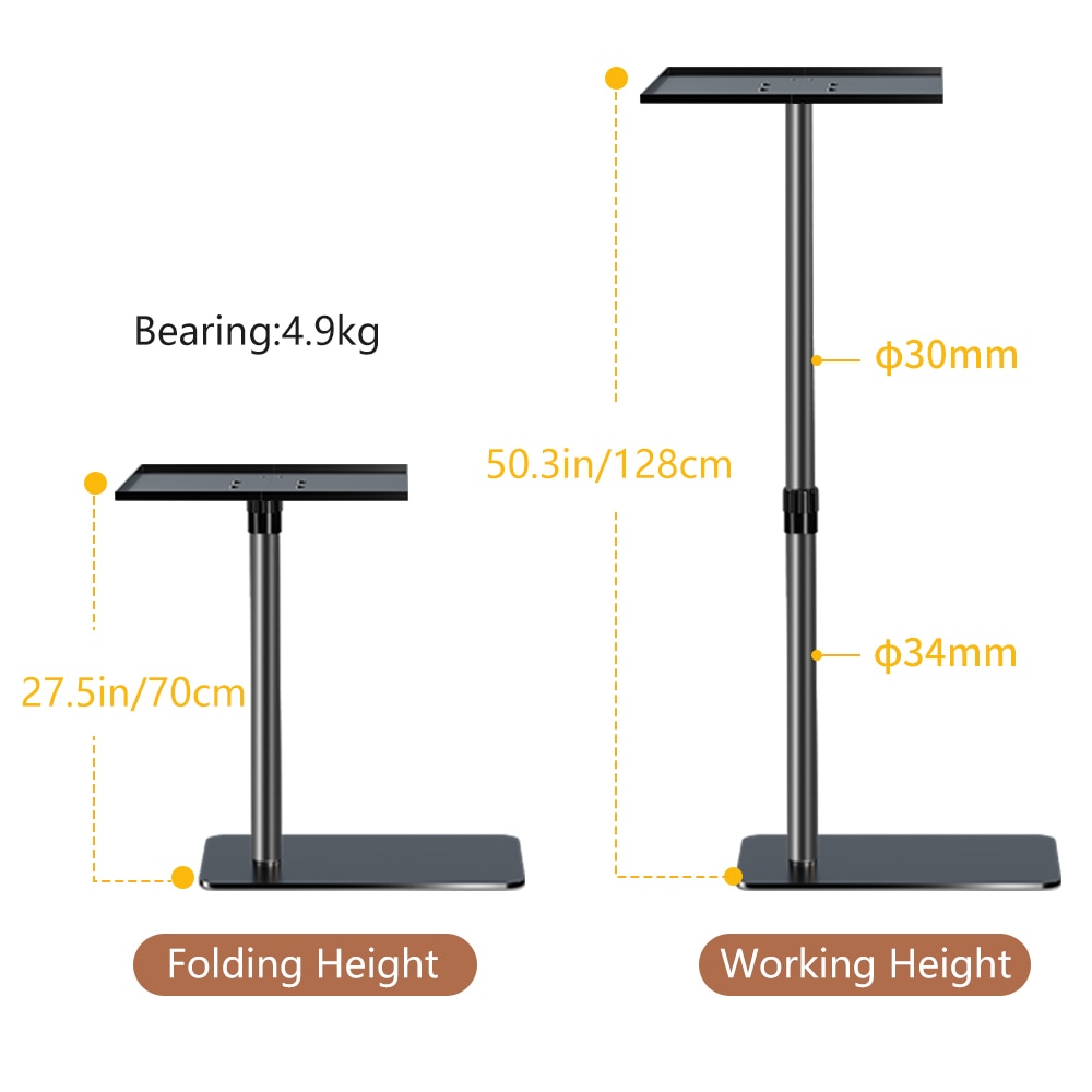 128cm/50" Floor Projector Support Stand Metal Holder Multi-angle Adjustable