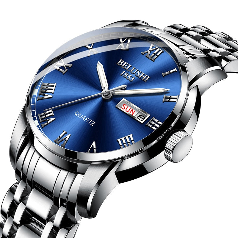 BELUSHI Men's Fashion Business Quartz Watches Top Luxury Brand Full Steel Water image 16