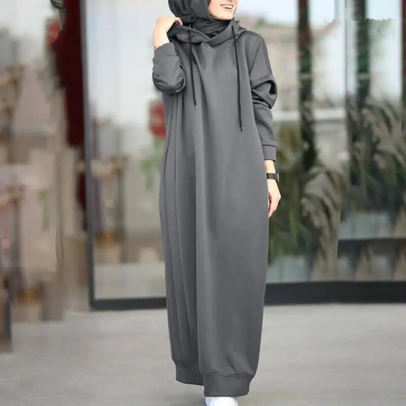 Muslim Dress Autumn/Winter Womenweatshirt Fashion Hooded Long Sleeve Long D
