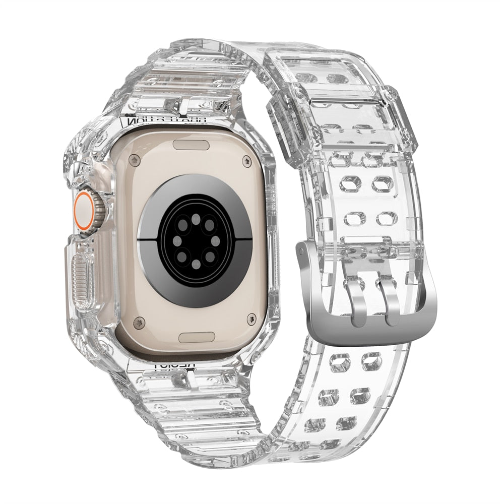 Clear Band + Case for Apple Watch Ultra 8 7 6 SE 5 4 3 Transparent silicone for image 2