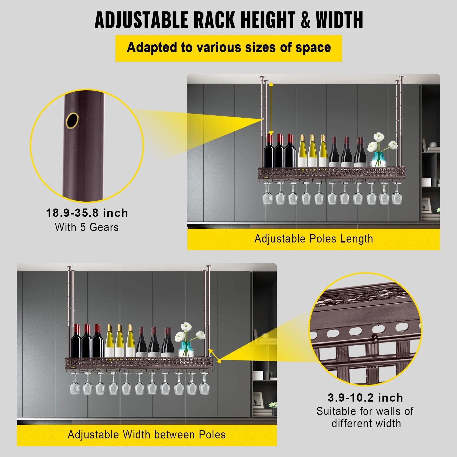 VEVOR Metal Wine Glass Rack Upside Down Ceiling Hanging Goblet Glass Cup Holder image 9