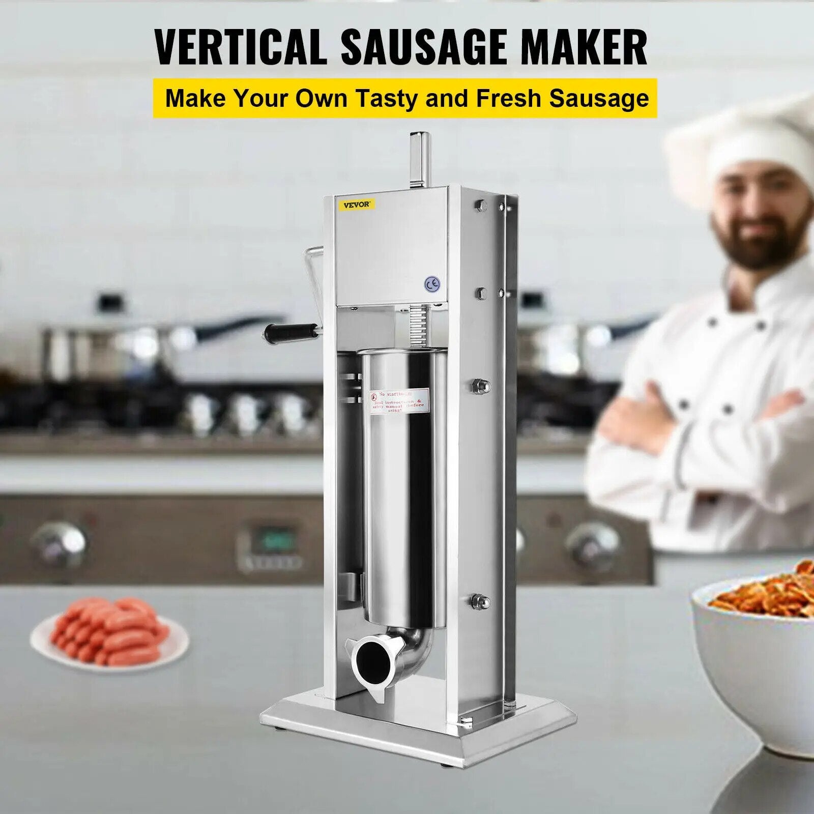 VEVOR 3L 5L 7L 10L 15L Vertical Sausage Stuffer Food Processors 5 Filling Nozzl