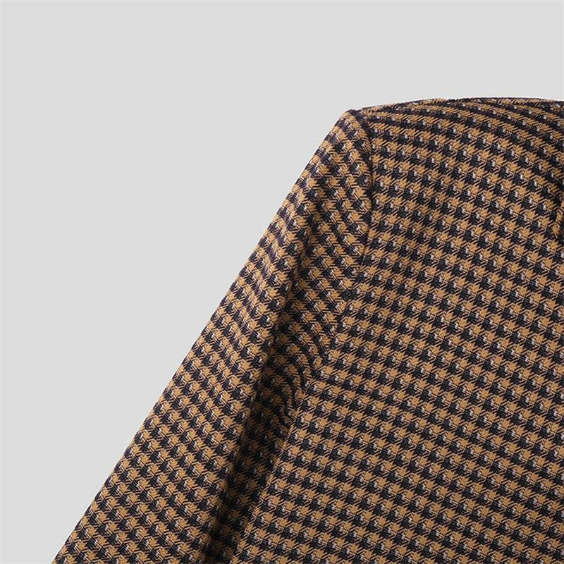 Men s Classic Plaid Print Short Jacket Lapel Collar Button Front Coat Autumn Ou image 2