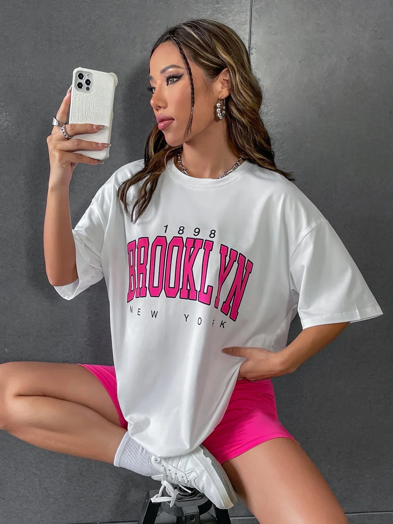 Women T Shirt 1898 Brooklyn York Letter Print Tops Tee Black T-shirt Female Sum