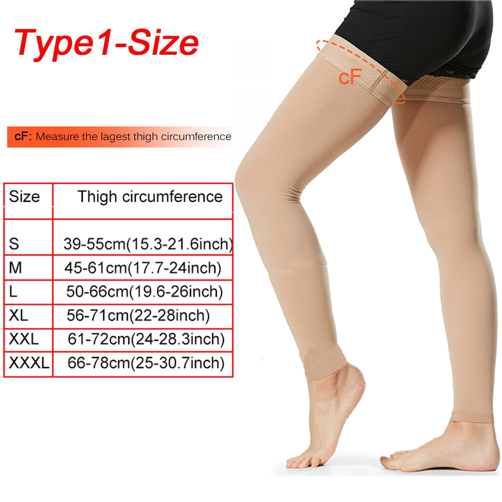 1Pair Medical Open Toe Thigh High Compression Stockings with Silicone Band for image 5