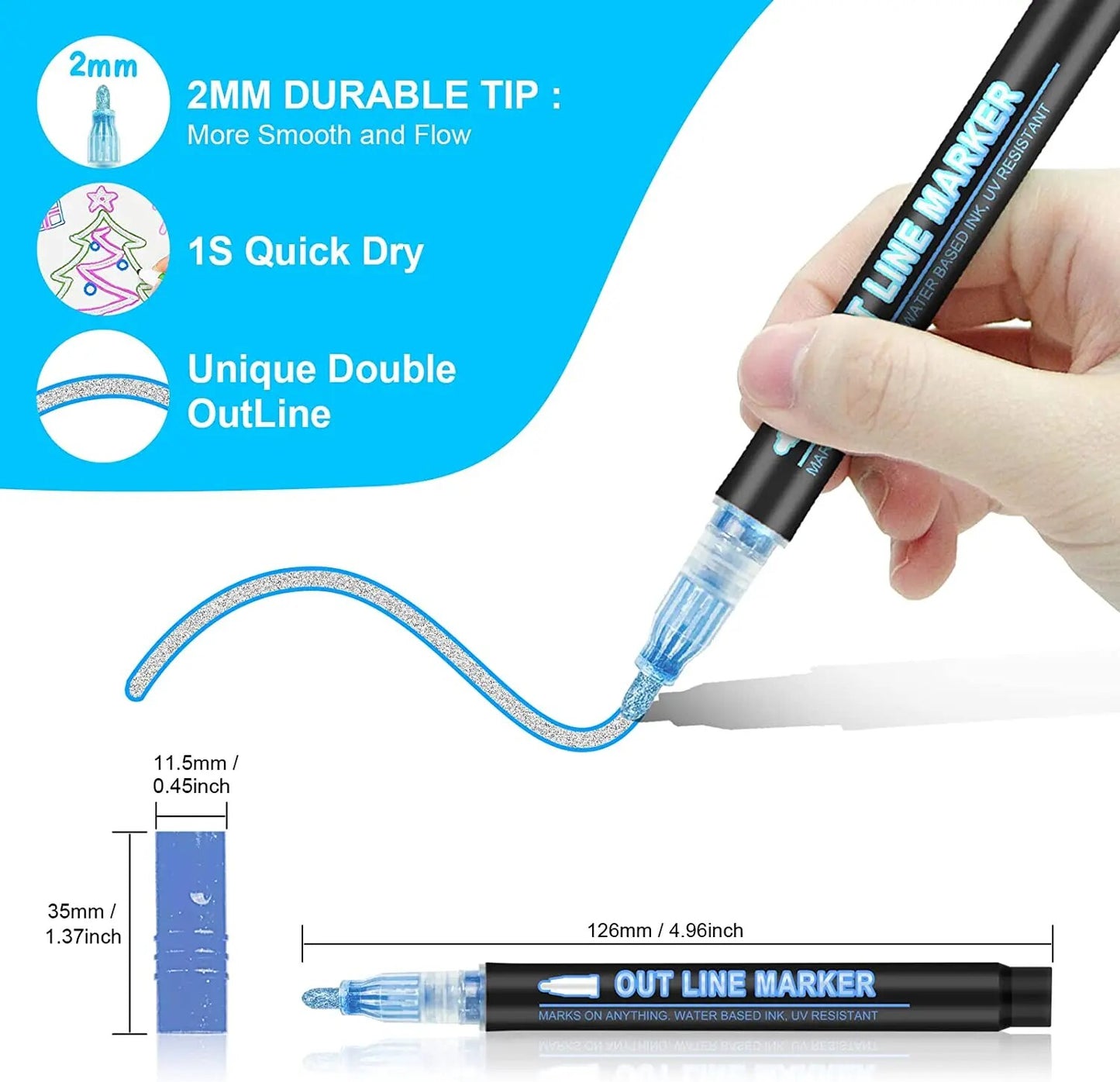 24 Color Double Line Outline Art Pen Marker Pen DIY Graffiti Outline Marker Pen image 3