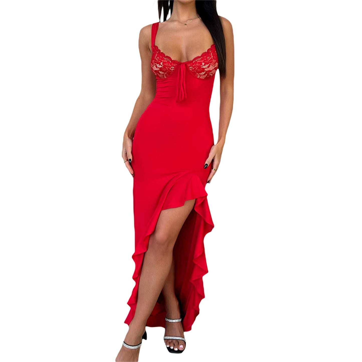 Off-Shoulder Floral Print Maxi Dress with Ruffle Detail and Side Slit f