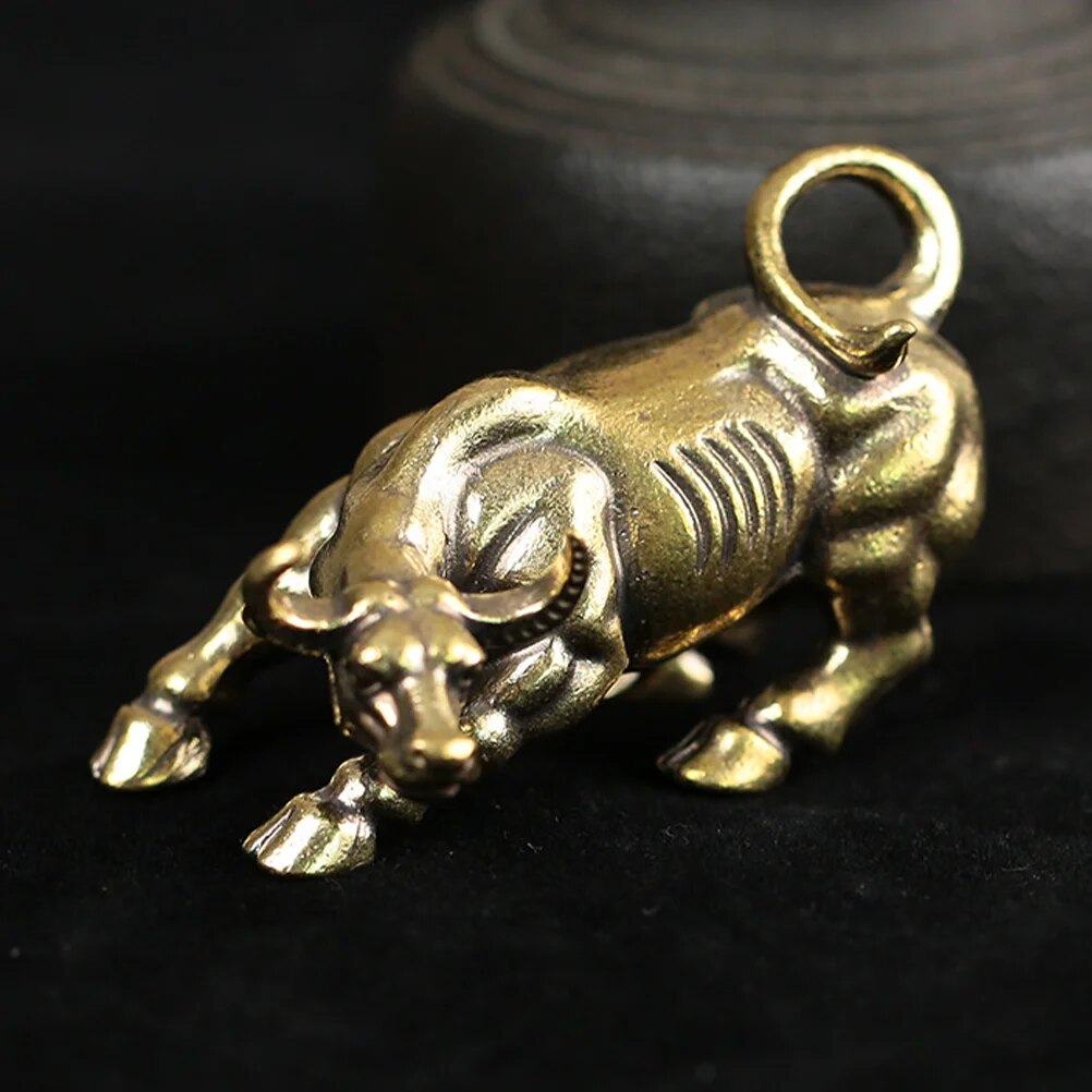 Brass Bull Figurine Mini Copper Cow Ox Statue Cattle Pendants Cow Charms Statue image 1