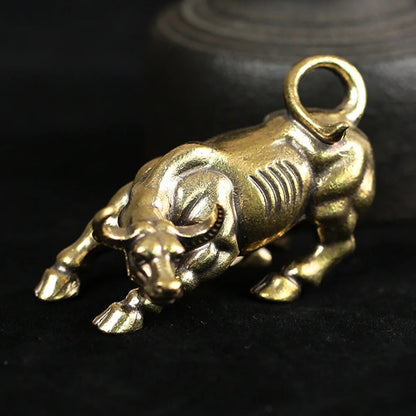 Brass Bull Figurine Mini Copper Cow Ox Statue Cattle Pendants Cow Charms Statue image 1