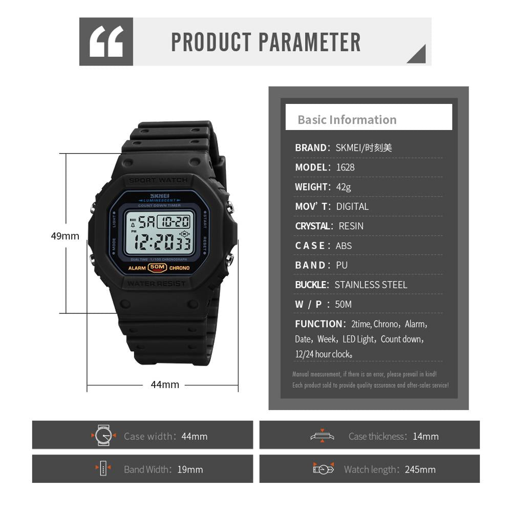 SKMEI Multifunctional Digital Sport Watch Men 2 Time Count Down Mens Wristwatch image 7