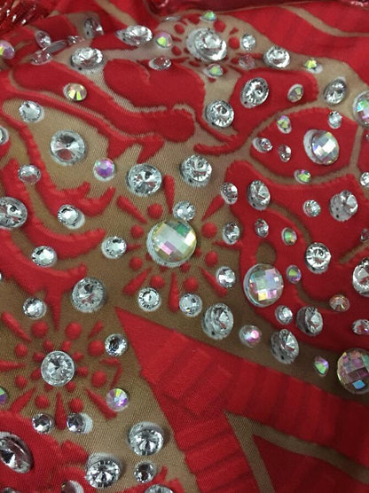 Red Fringes Rhinestones Jumpsuit Stage Bodysuit Celebrate Dance Tassel Costume image 6