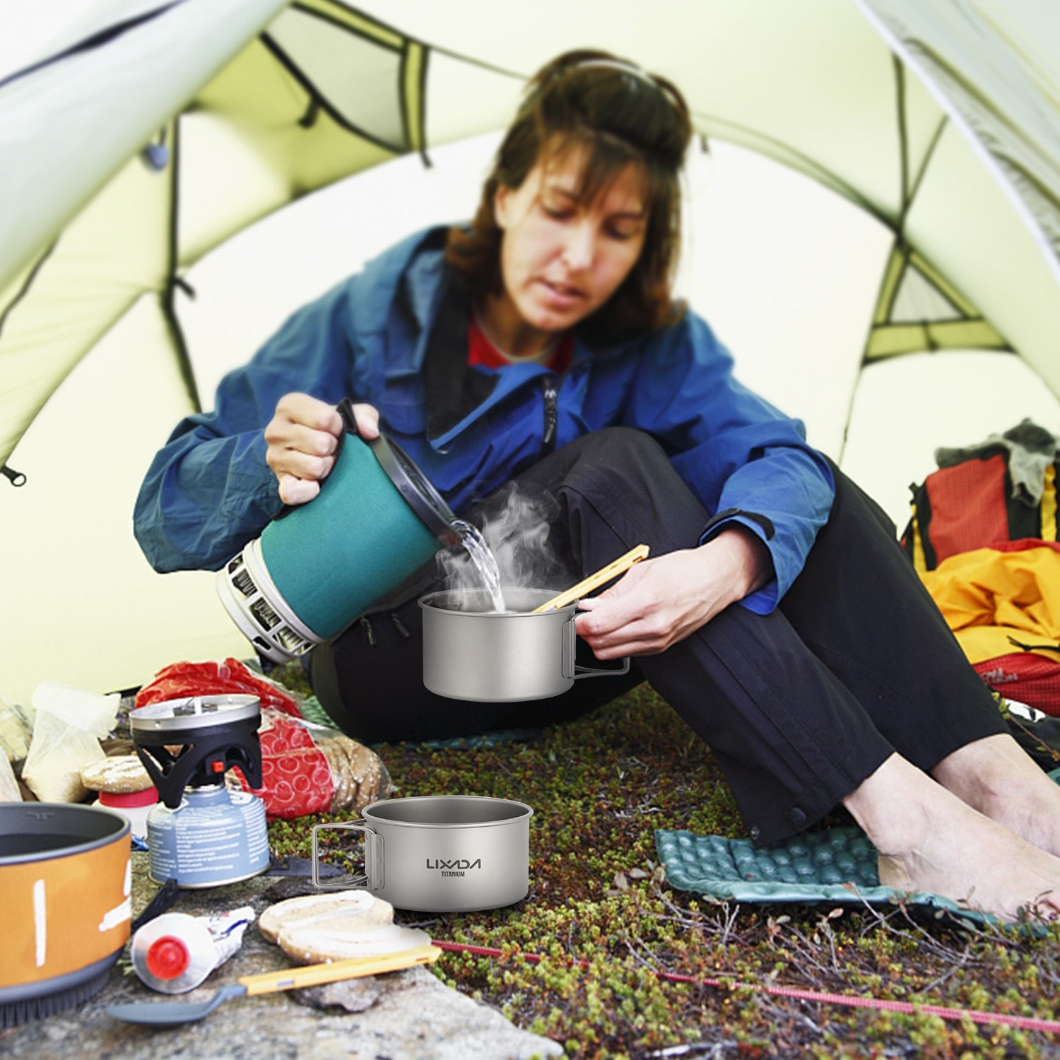 Lixada 450/550ML Titanium Bowls with Folding Handle Outdoor Camping Dinner Food image 8