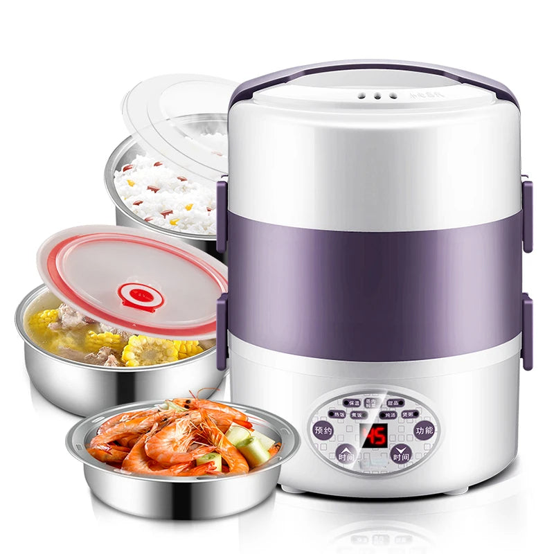 2024  Lunch Box 3 Layer Multifunction Steam Heating Rice Cooker with Steamer Po