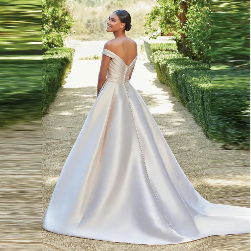 Flavinke Simple Pleat Satin Sweetheart Wedding Dresses 2025 Women Off The Shoul image 1