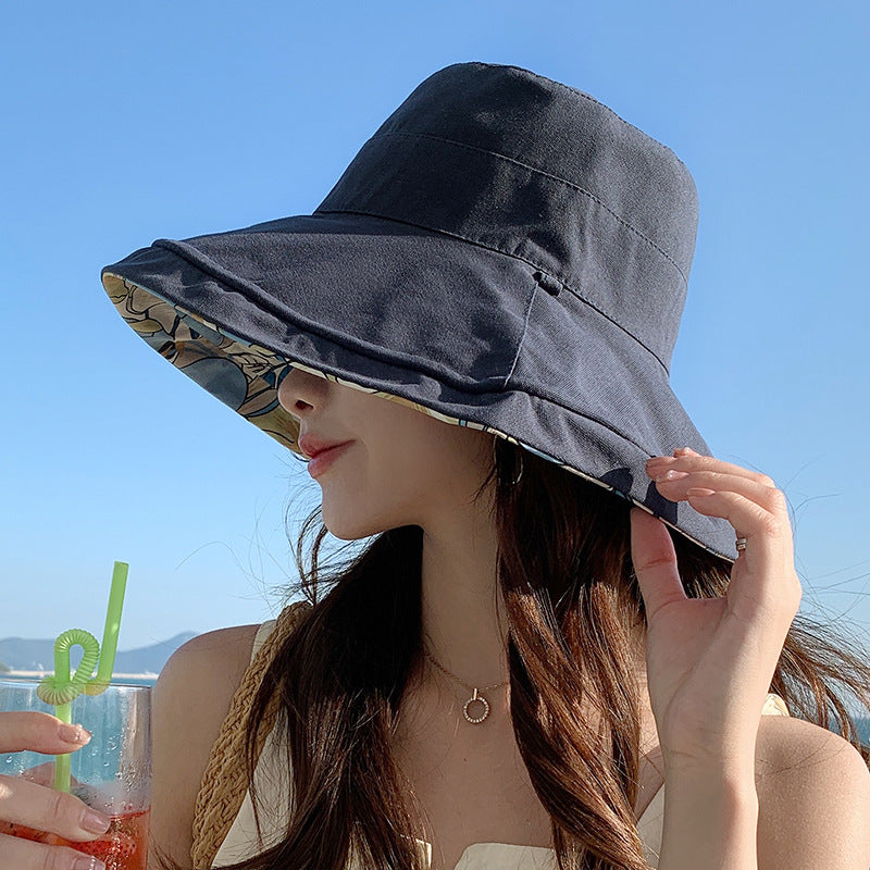 Spring Summer Double-sided Wear Large Brim Fisherman's Hat Hat Women Korea Outd image 5