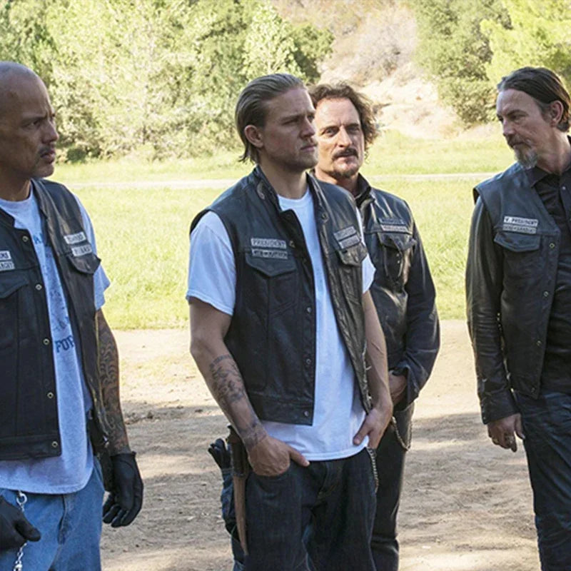 Fashion 100% Cowskin Sons Of Anarchy Leather Rock Punk Vest Cosplay Costume Bla image 4