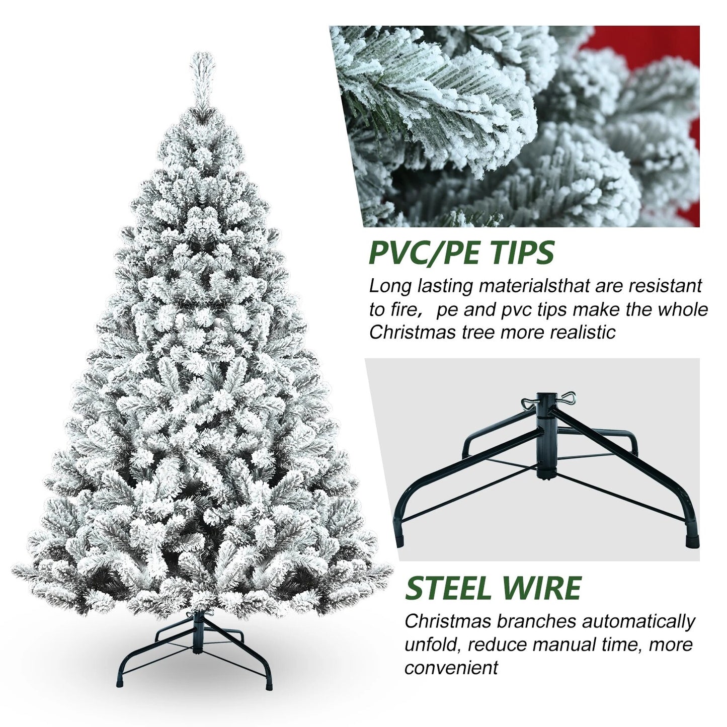 4/5/6/7/7.5/8/9FT Snow Flocked Christmas Tree with Metal Stand Holiday Easy Ass image 1