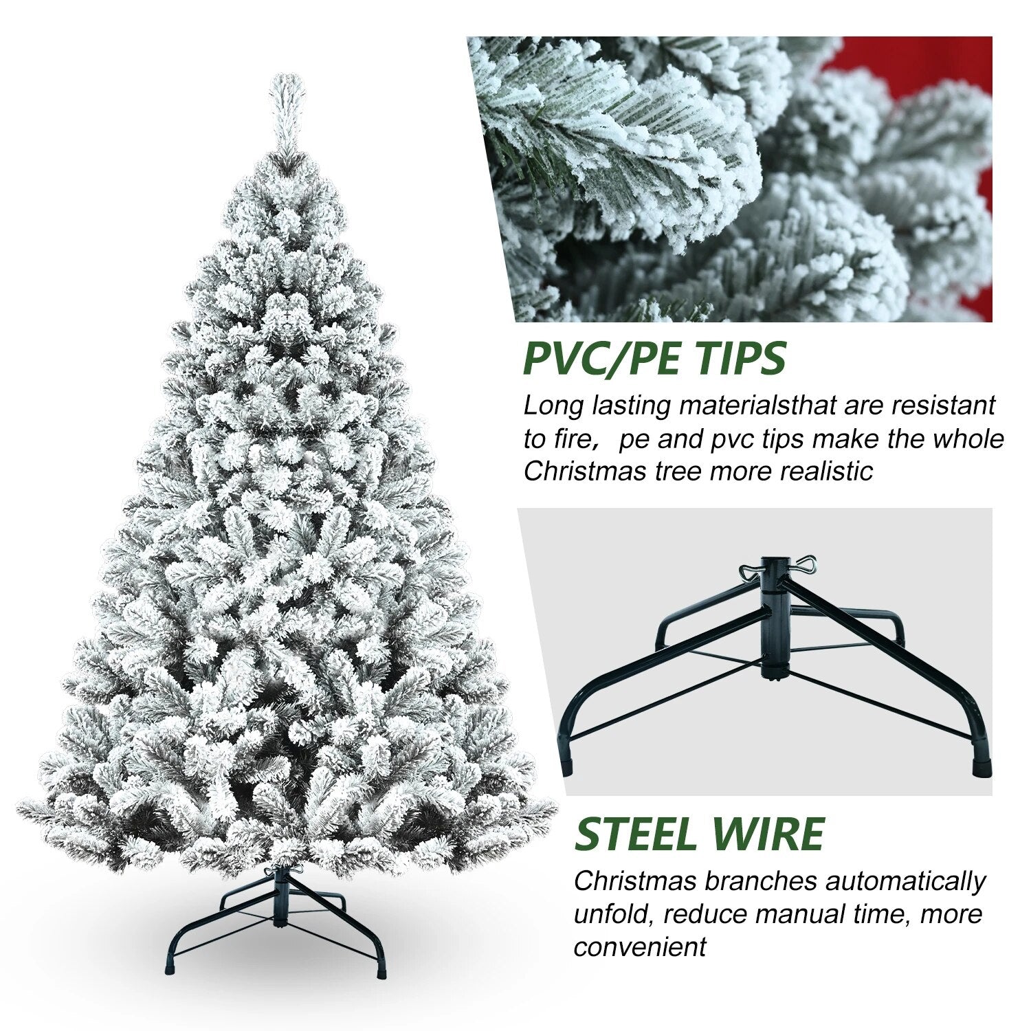 4/5/6/7/7.5/8/9FT Snow Flocked Christmas Tree with Metal Stand Holiday Easy Ass image 1
