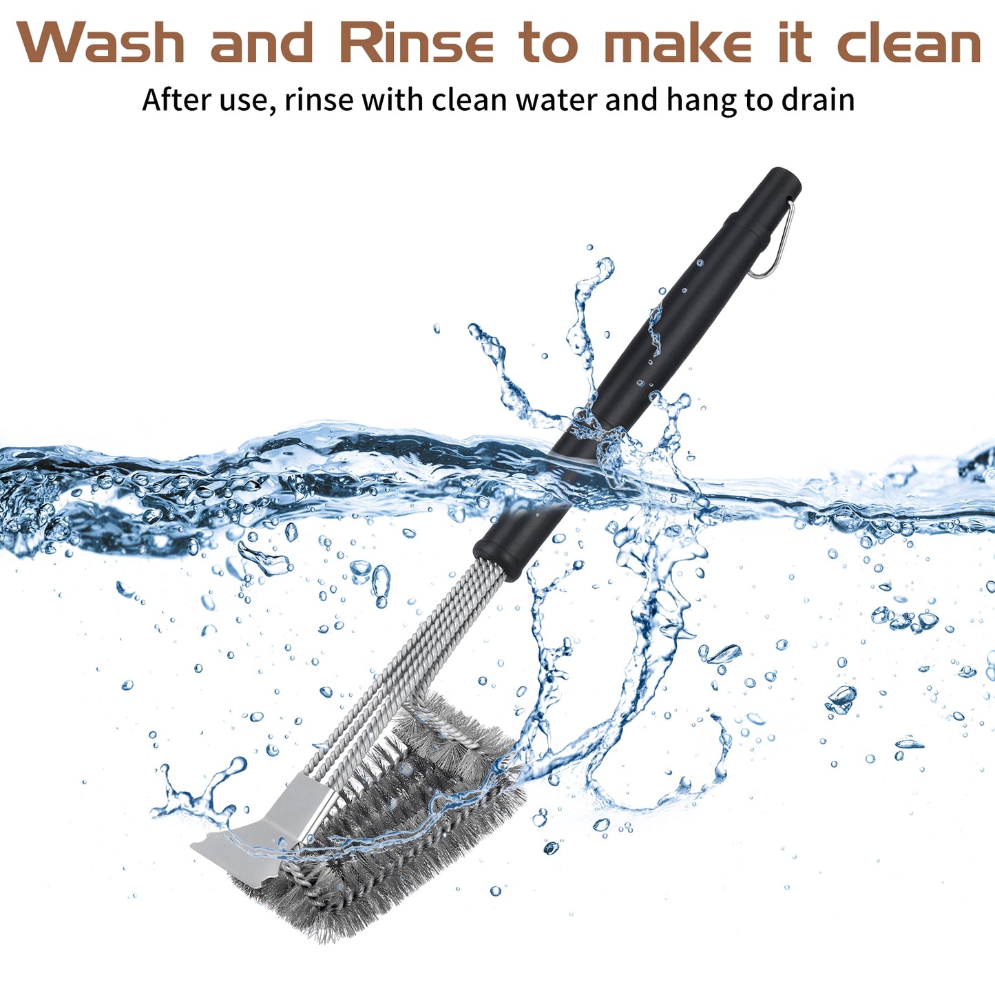 Stainless Steel Grill Brush with Scraper, 19 in Grill Brush for Outdoor Grill,  image 2