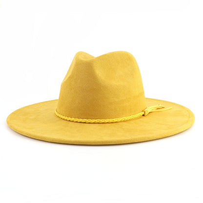 Suede Top Hat 9.5cm Wide Brim Fedora Hat Men Women Autumn Winter Felt Jazz Hats image 10