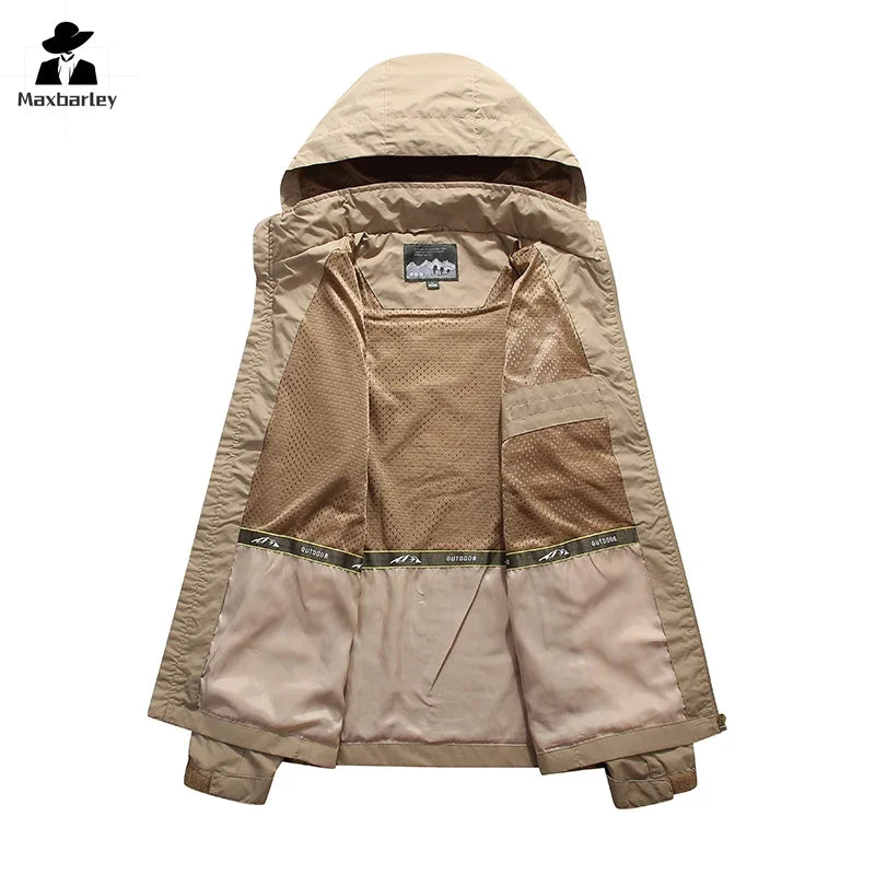 Men's Windbreaker Hiking Jacket Men's Thin Waterproof MA-1 Pilot Hooded Coat Me image 4