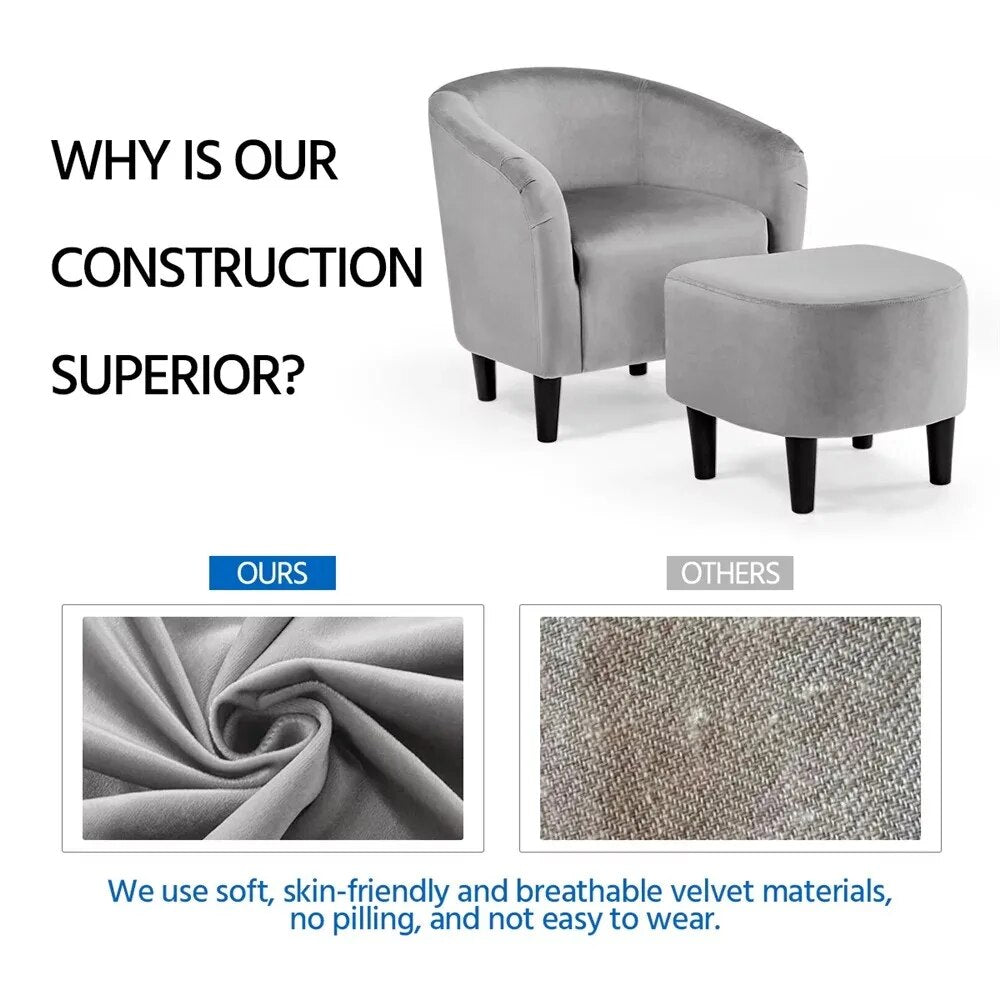 Fashion Velvet Club Accent Chair and Ottoman Set, Gray Living Room Chairs image 4