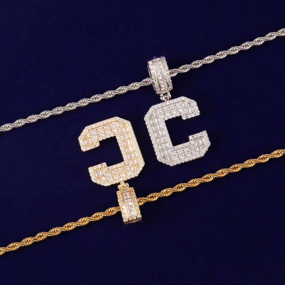Initial Baguette Pendant Solid Letters Hip Hop Gold Plated Necklace Jewelry image 5