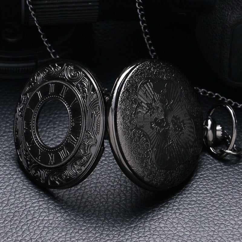 Vintage Charm Black Unisex Fashion Roman Number Quartz Steampunk Pocket Watch W image 4