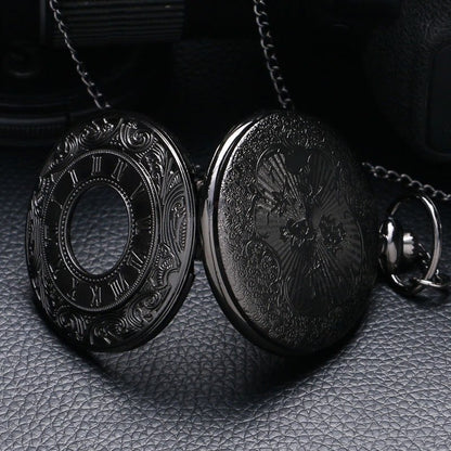 Vintage Charm Black Unisex Fashion Roman Number Quartz Steampunk Pocket Watch W image 4
