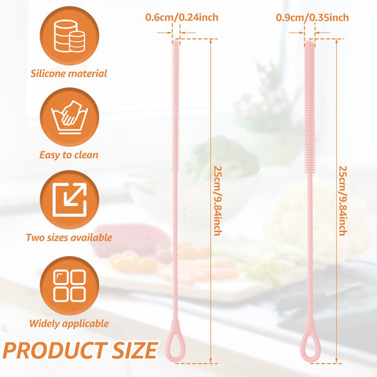 2 Pcs 6mm and 9mm Silicone Straw Brushes Reusable Straws Deep Cleaning Brush Lo image 0