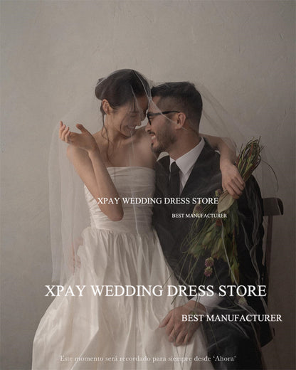 XPAY Elegant Strapless A Line Korea Wedding Dresses Pleats Taffeta Bridal Dress image 1
