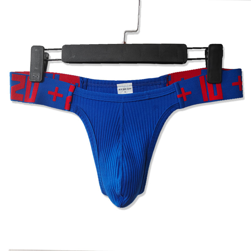 Men's Thongs Cotton Low Waist Bulge Pouch Elastic Thongs Underwear Breatha